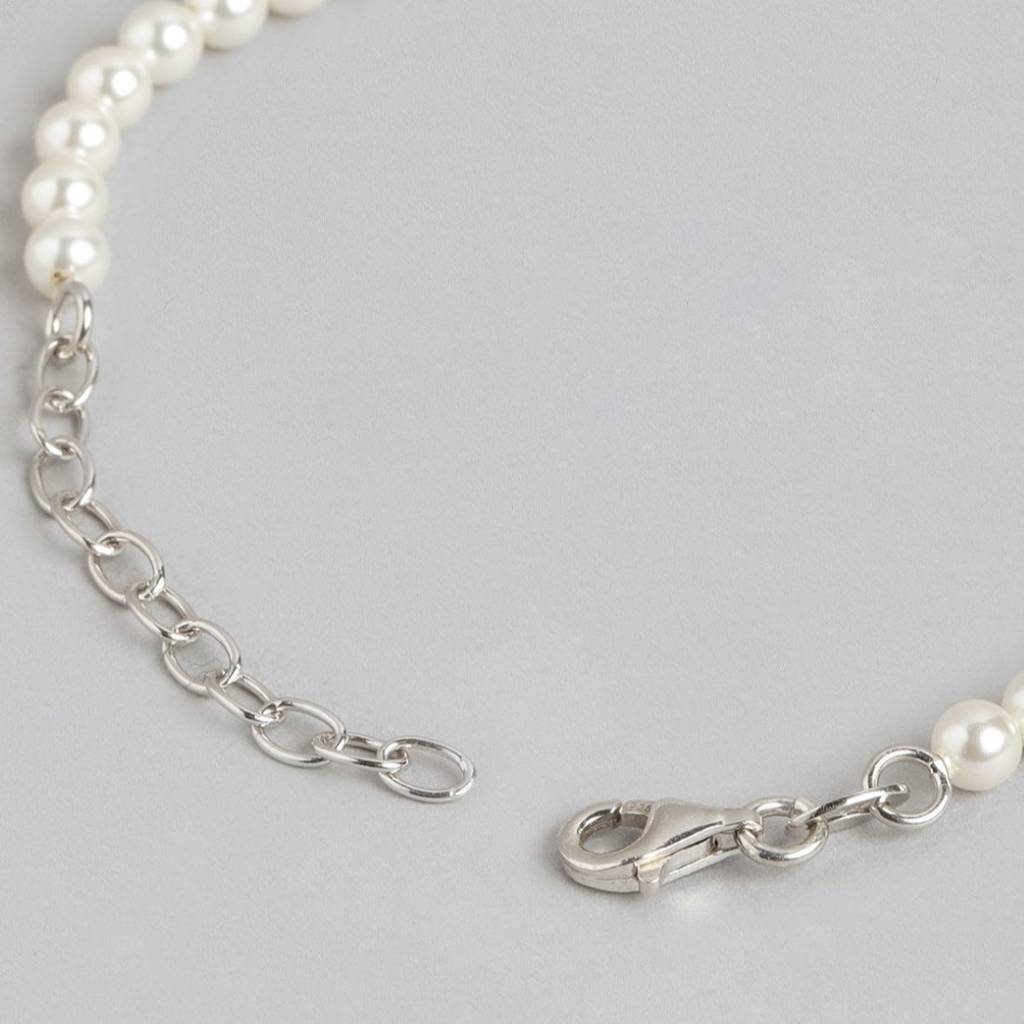 Pearlescent Opulence Rhodium-Plated 925 Sterling Silver Bracelet : BR-80261-R