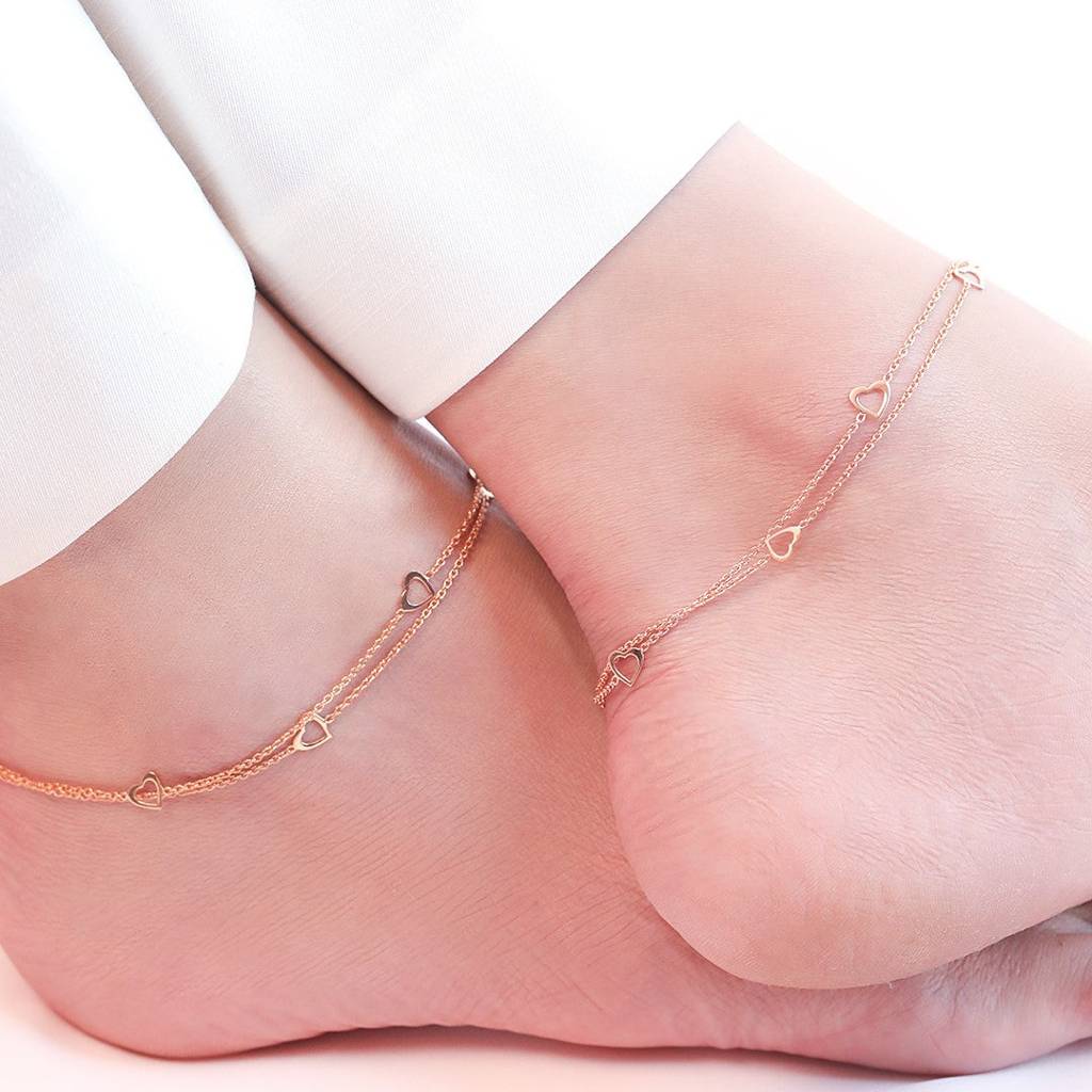 Singing Hearts 925 Sterling Silver Anklets In Rose Gold : ANK-60059-PAIR