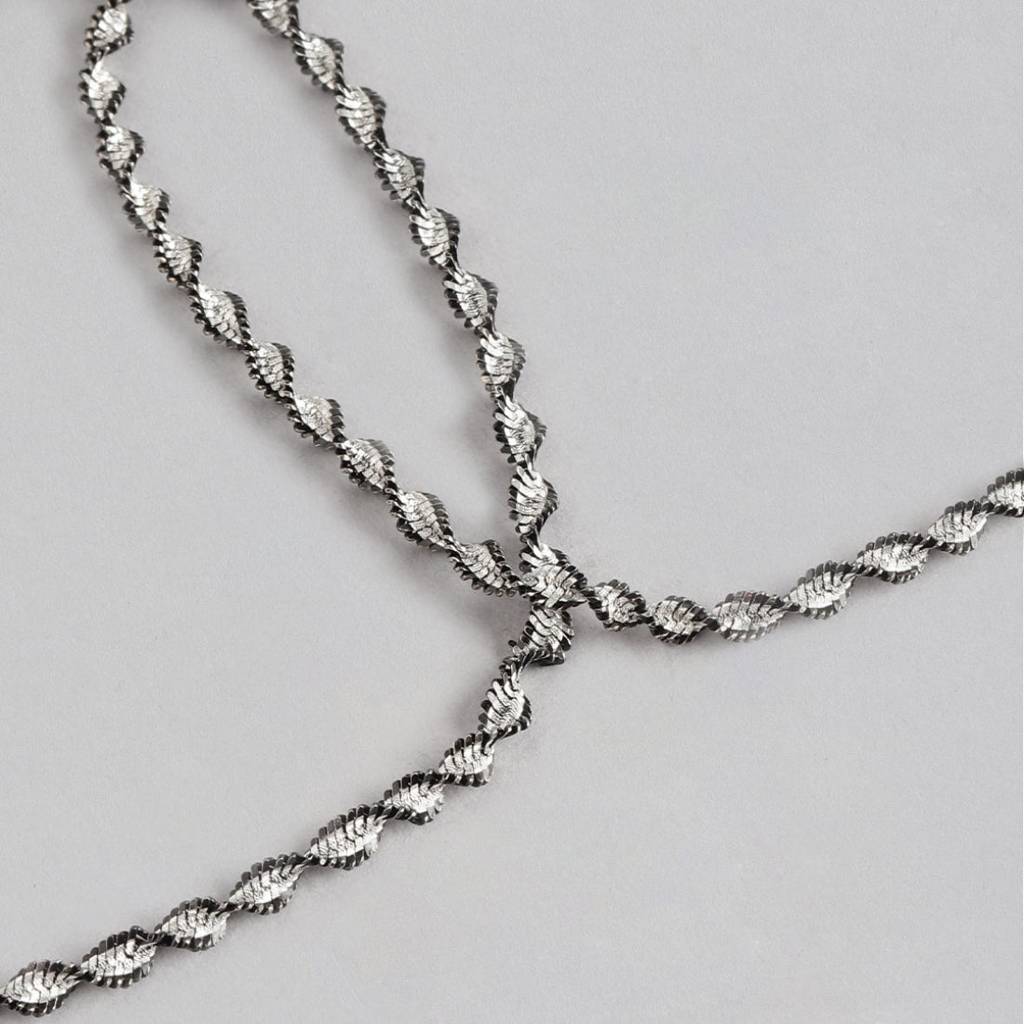 Black Twisted Weave 925 Sterling Silver Anklet : ANK-60019-PAIR