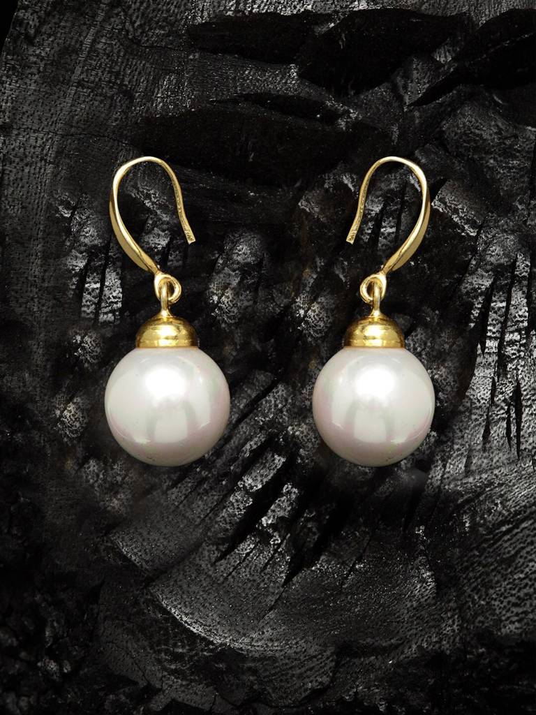 92.5 Sterling Silver Gold Plated Classic Pearl Earrings Gift For Women And Girls : CSPCZE5