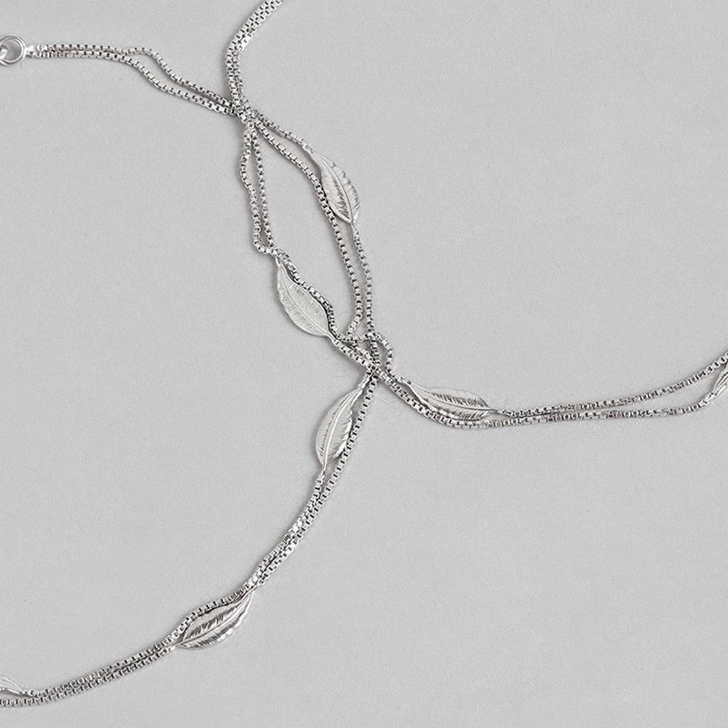 Leafy Multistring Chained 925 Sterling Silver Anklet : ANK-60252-PAIR