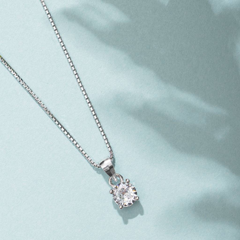 Solitaire 925 Silver Necklace Chain : PEN-30013-C