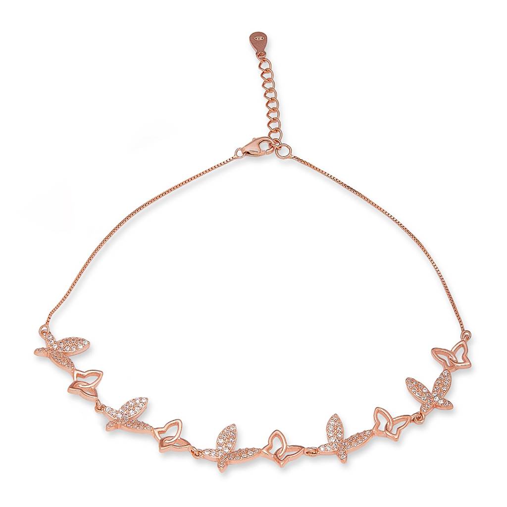 Butterfly Rose Gold Plated Embraced 925 Sterling Silver Anklet : ANK-60375-PAIR-RG