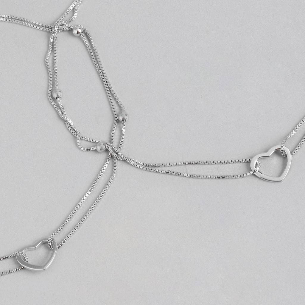 Heartfelt Elegance Rhodium-Plated 925 Sterling Silver Heart Anklet : ANK-60007-PAIR-R