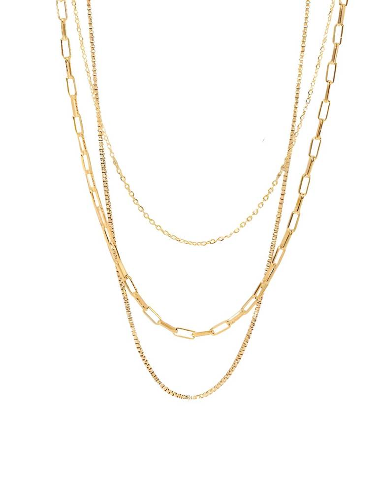 18Kt Gold Plated Triple Layered Snake Paperclip Necklace, Hailey : INHAILEY