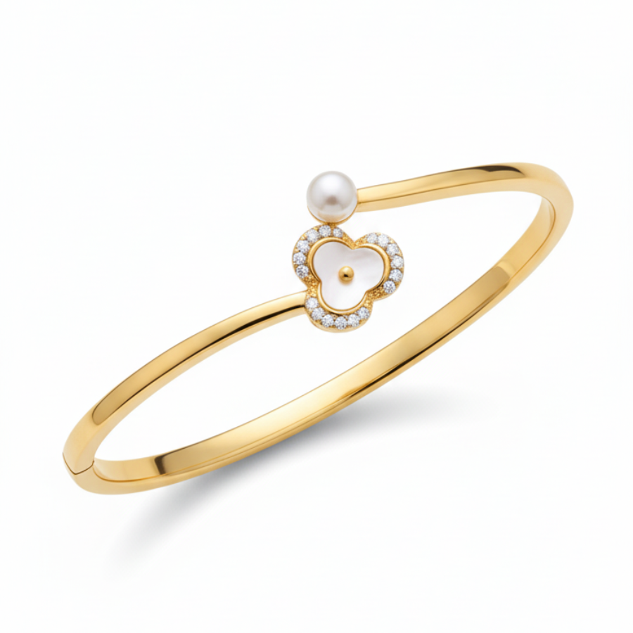 Pearl Open Bangle For Women | Elegant Open Cuff Pearl Bangle Jewellery : 7312760535