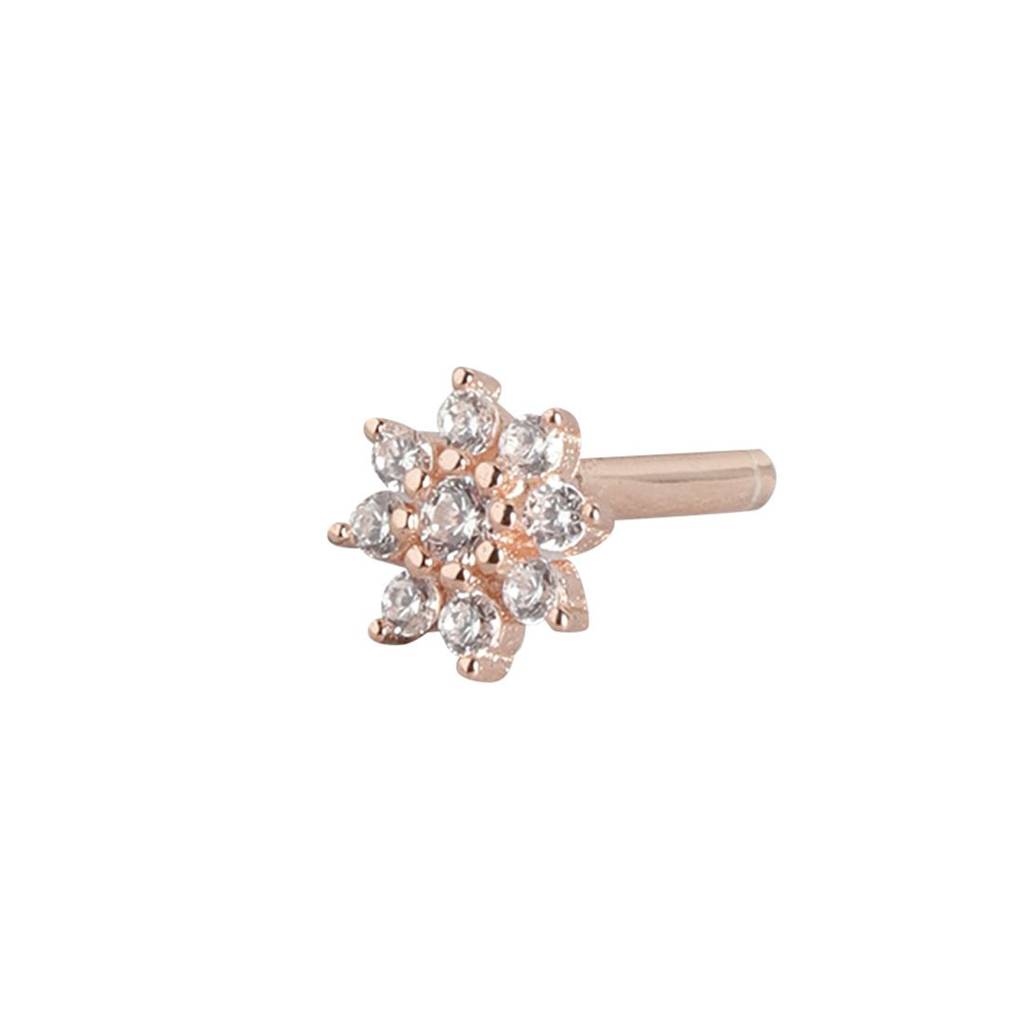 Cz Studded Floral Rose Gold 925 Sterling Silver Stud Earrings : EAR-20171
