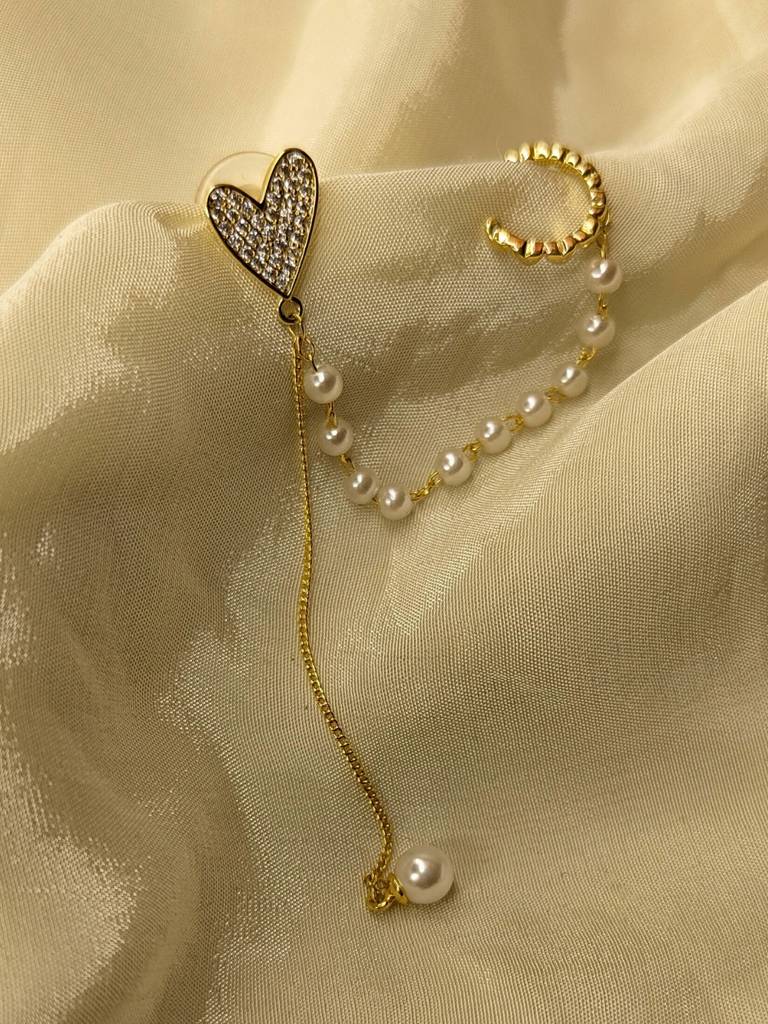 Heart Single Ear Cuff With Pearl Hanging : S925E375HSEP
