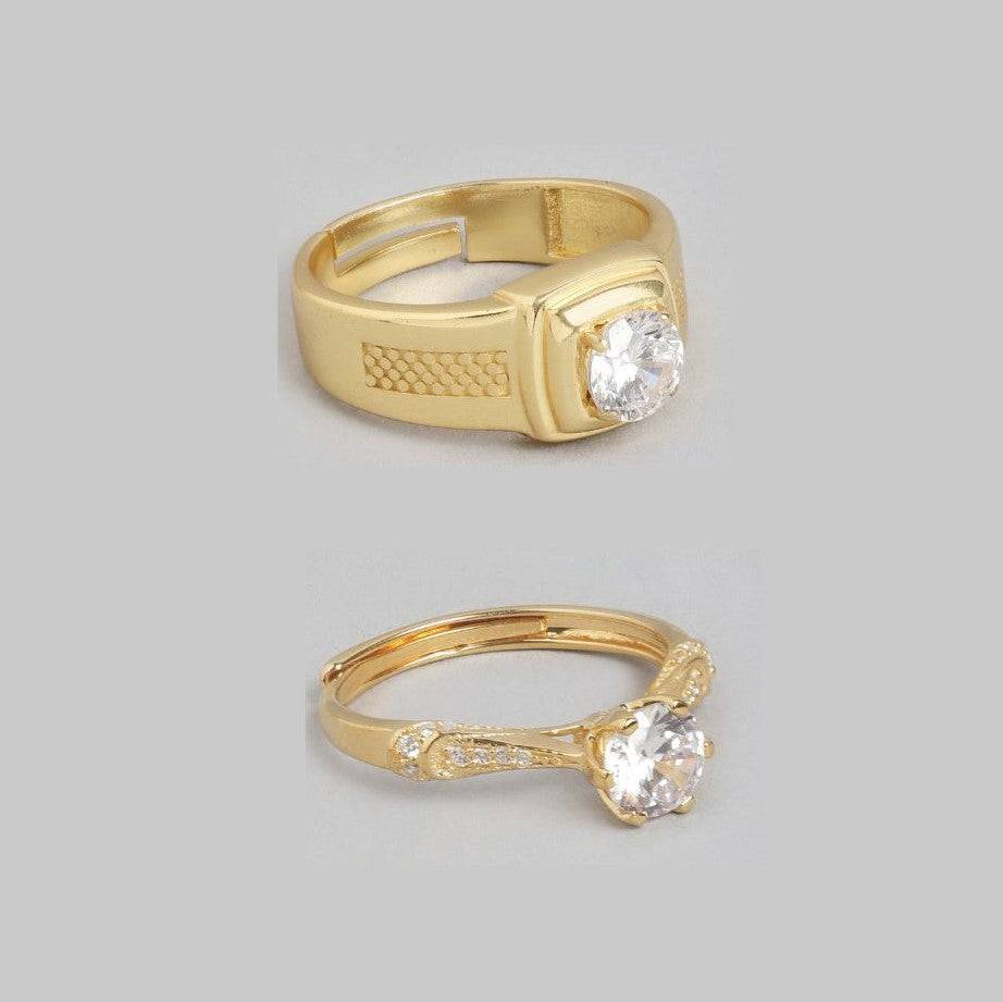 Golden Radiance 925 Sterling Silver Cz Couple Ring (Adjustable) : RNG-40225-CMB-G