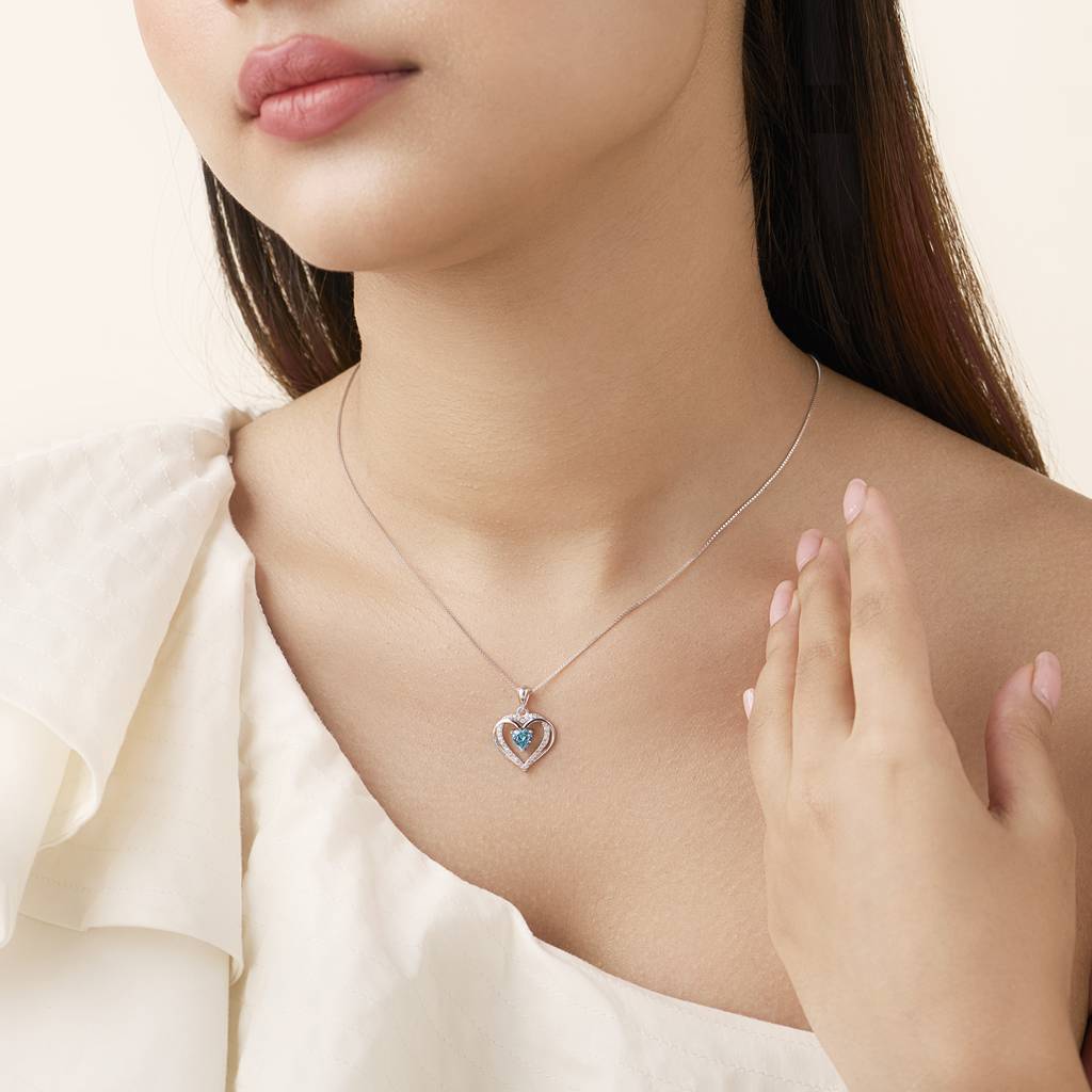 The Dancing Ocean Heart Rhodium Plated Necklace : PEN-30255-R