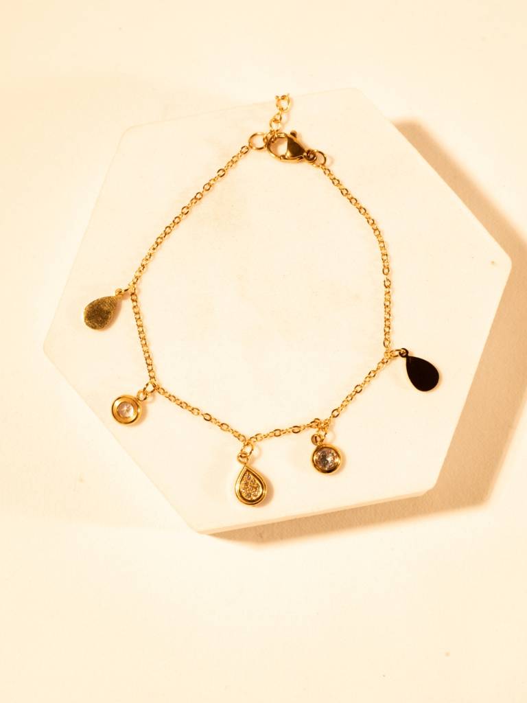 18K Gold Teardrop Charms Bracelet With Cz Stones | Lightweight & Elegant : ATCB550TCB