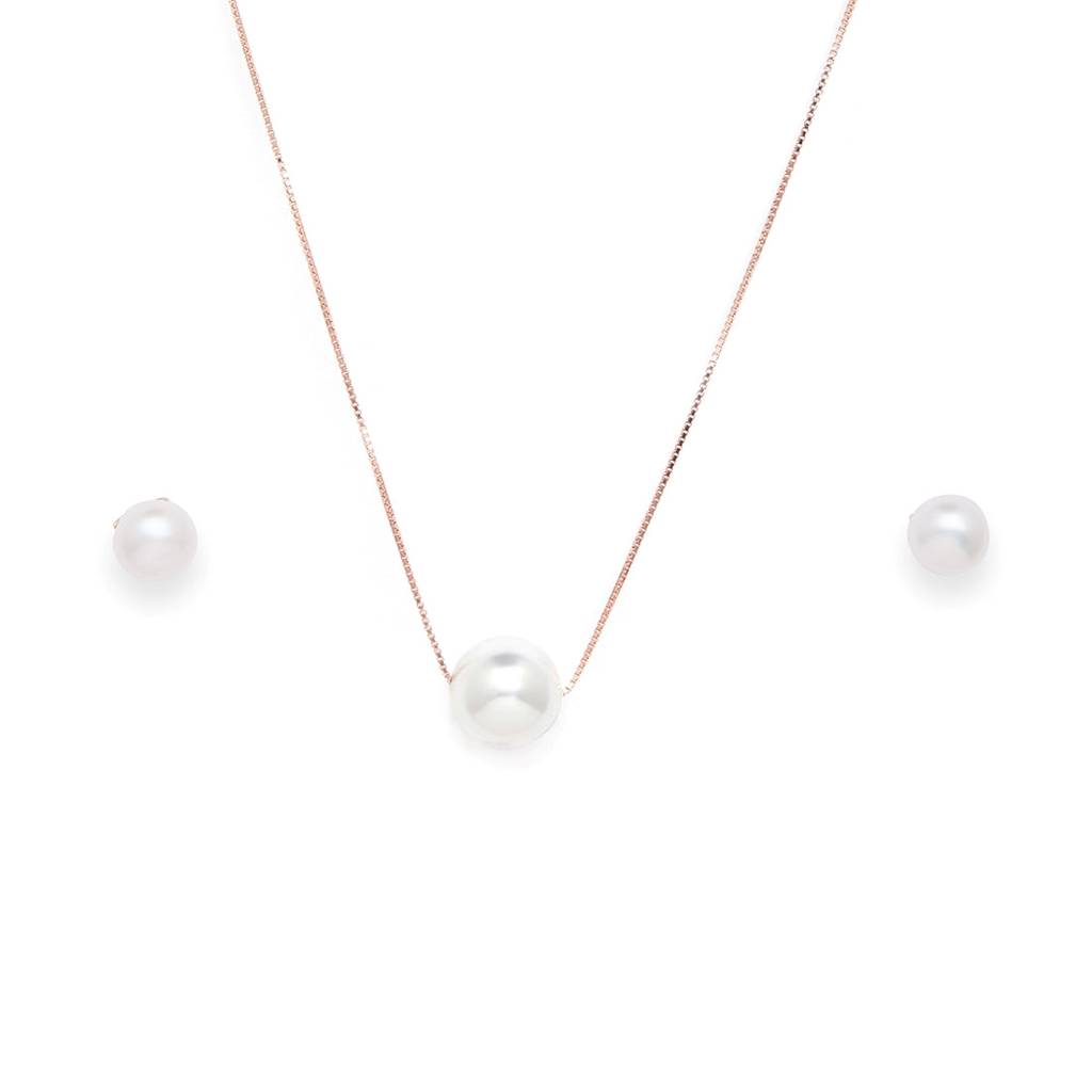Freshwater Pearl 925 Silver Jewellery Set In Rose Gold : CJS-10014