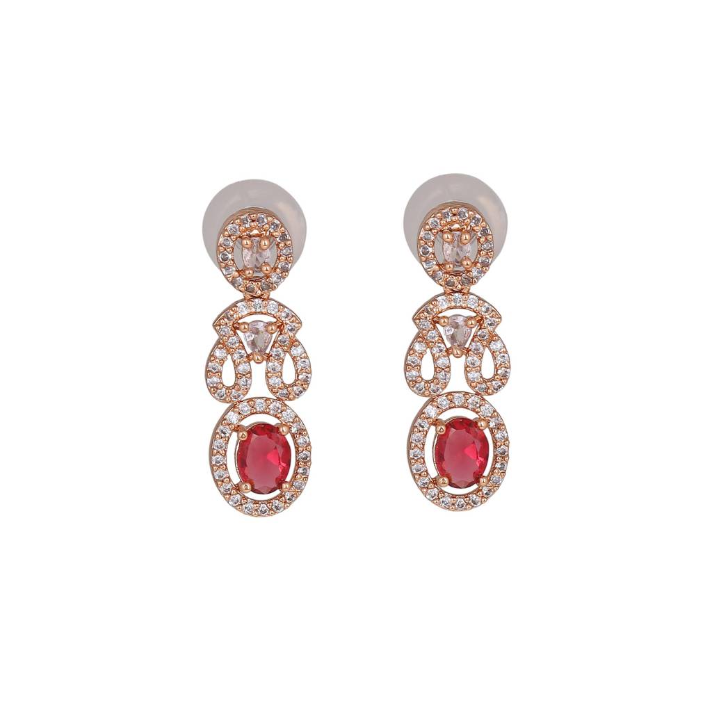 Estele Rose Gold Plated Dazzling Necklace Set With Ruby Stones For Women