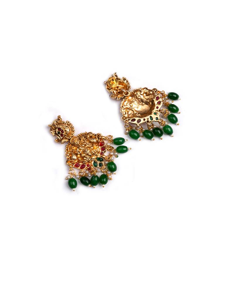 Luxurious Laxmi Patti Combo Jewelry Set With Green Beads : SATJS299GREEN