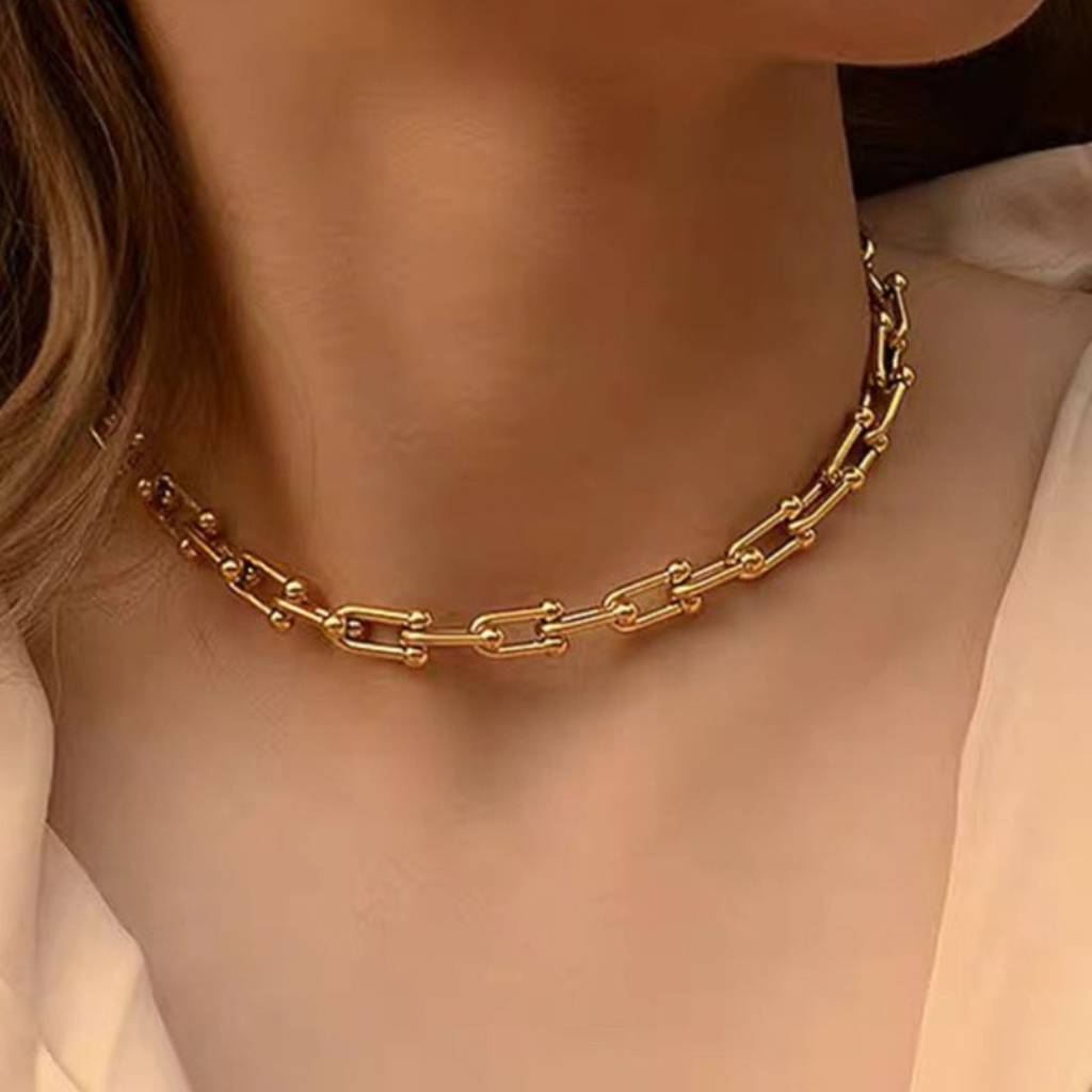 8K Gold Plated U-Shaped Chain Link Necklace And Bracelet : ATO0624NB005G
