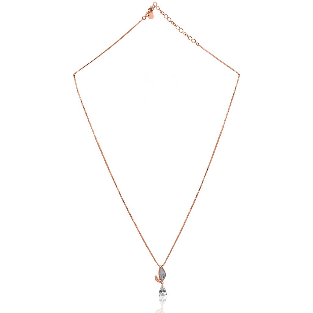 925 Pure Silver Zircon Studded Rose Gold Chain Pendant Set-Cps1022 : CPS1022