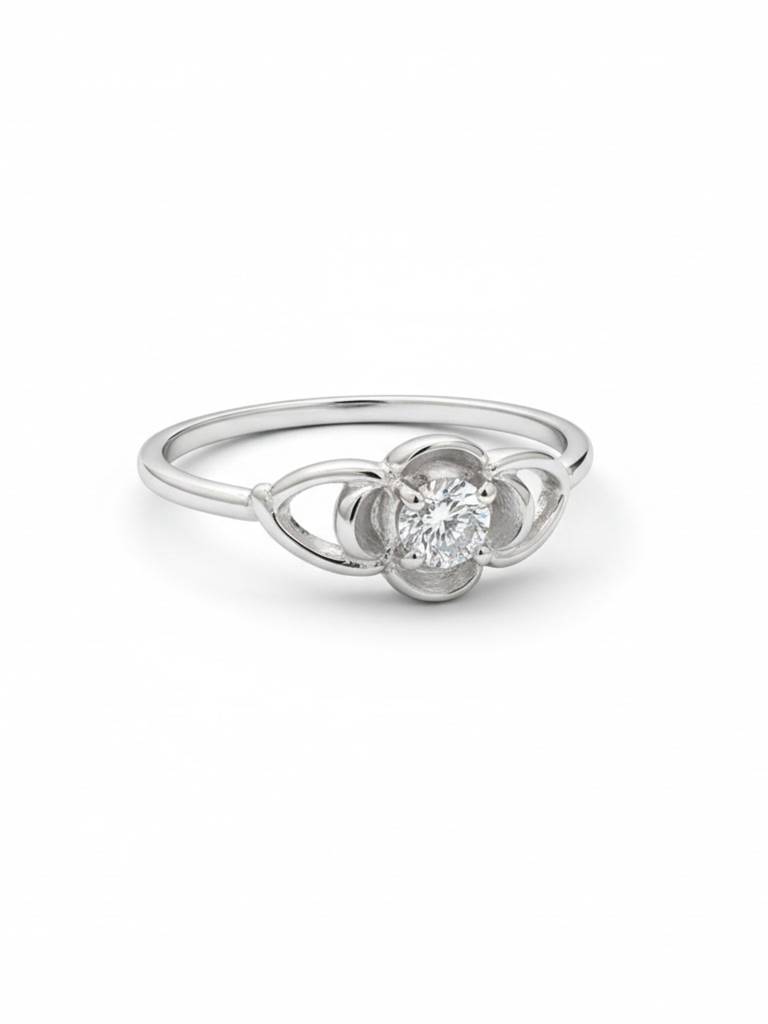 925 Pure Silver Aura Veil Solitaire Rhodium Plated Zircon Ring : LR1369
