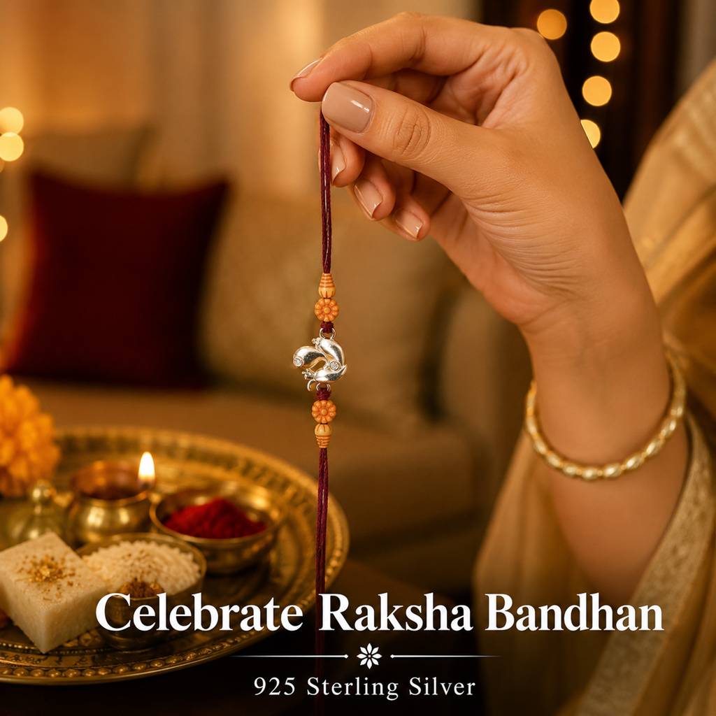 925 Sterling Silver Ganesh Rudraksha & Elegant Ganesh Rakhi Combo : TWIN061