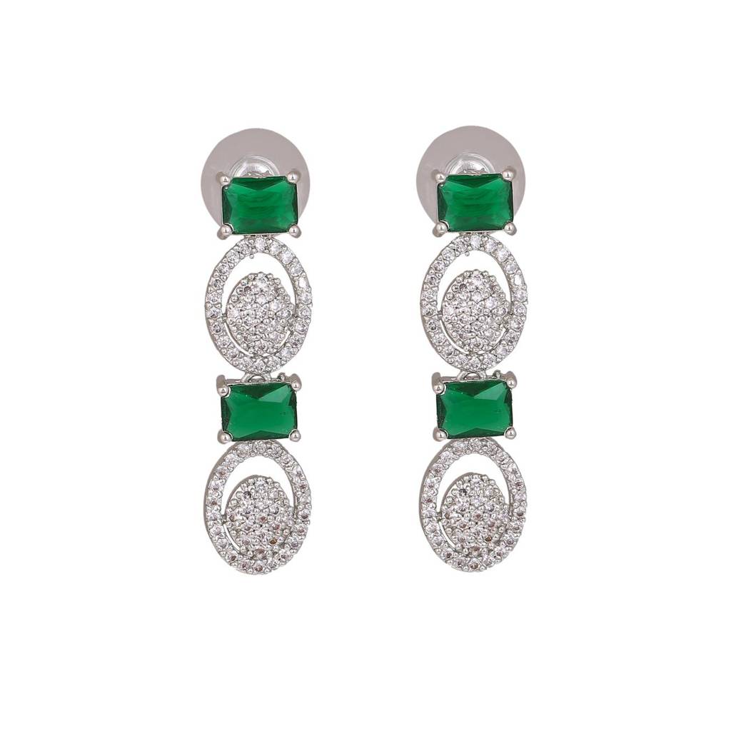 Estele Rhodium Plated Cz Mesmerizing Necklace Set With Green Crystals For Women
