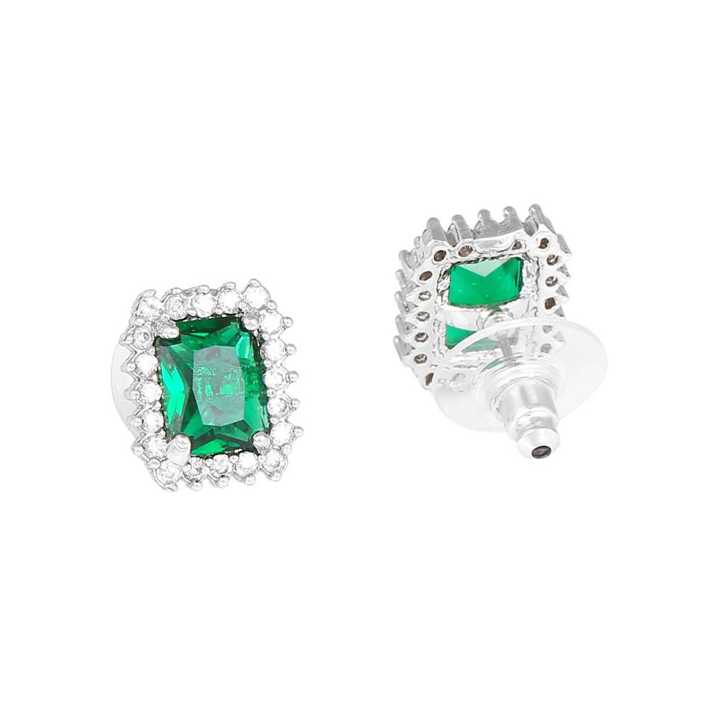 Estele Rhodium Plated Cz Square Designer Pendant Set With Emerald Stone For Women