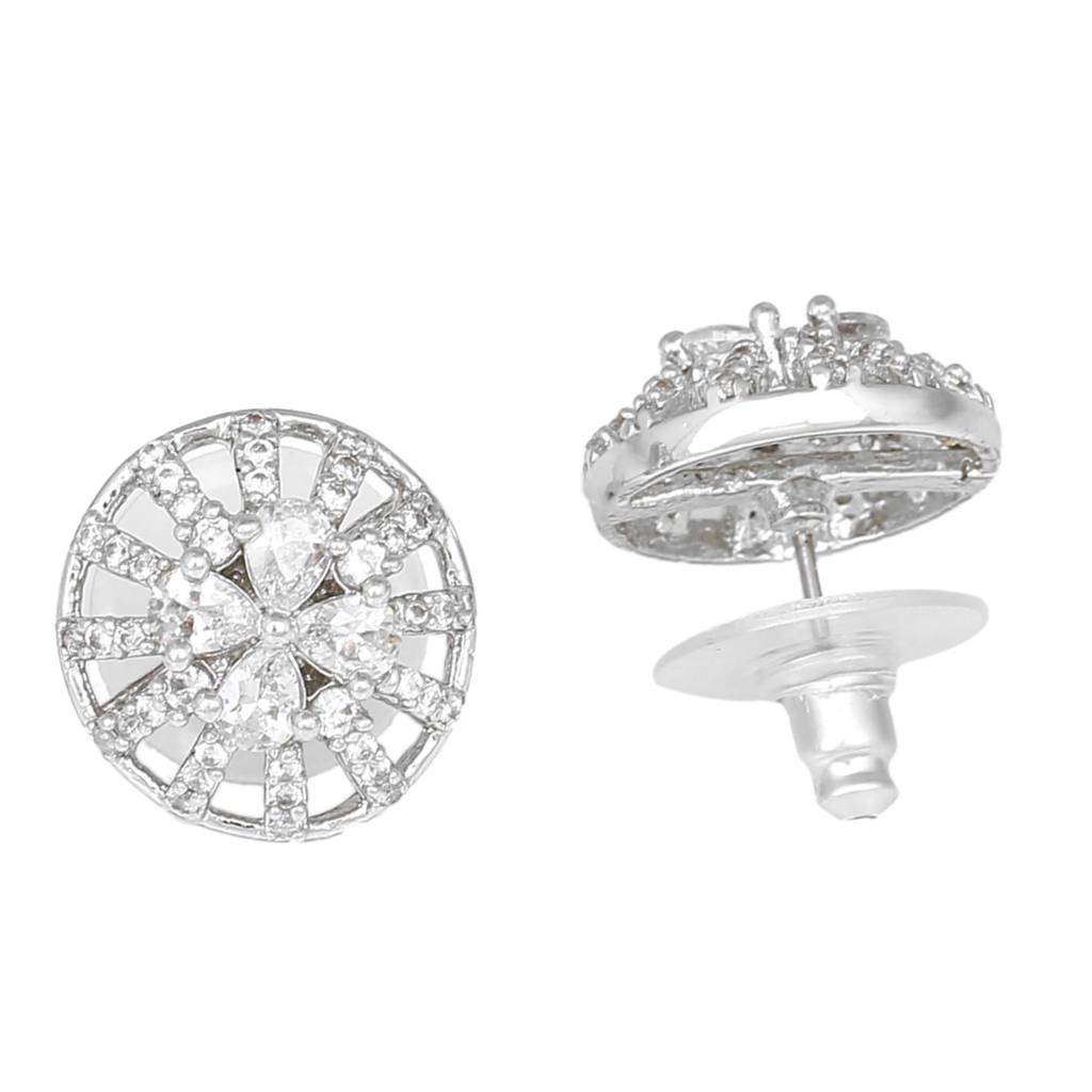 Estele Rhodium Plated Cz Flower Designer Pendant Set With White Stones For Women