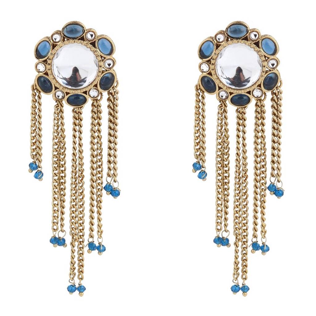 Kundan Tassel Drop Earrings : S24FAER519BLU