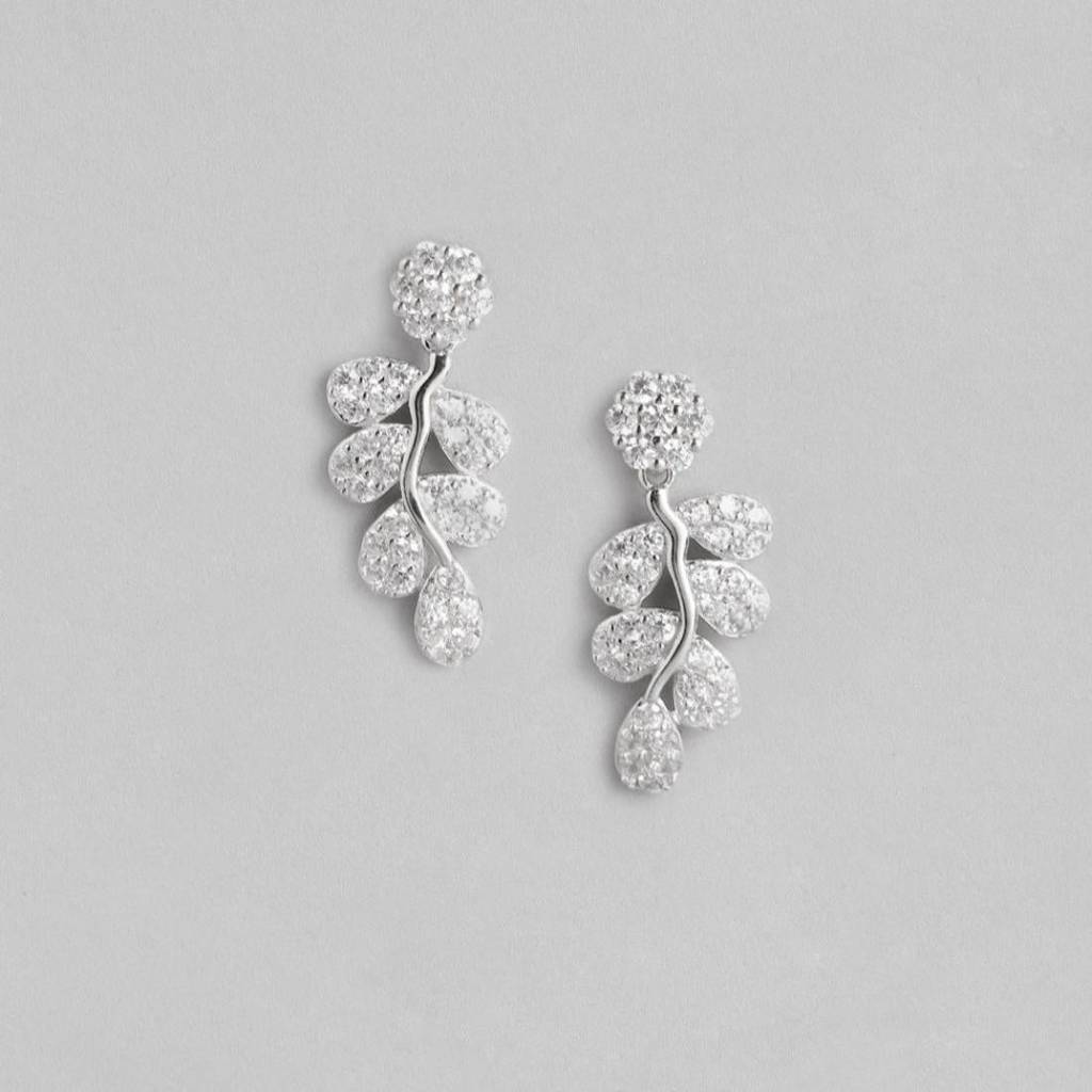 Elegant Cz Leaf 925 Silver Earrings : EAR-20157