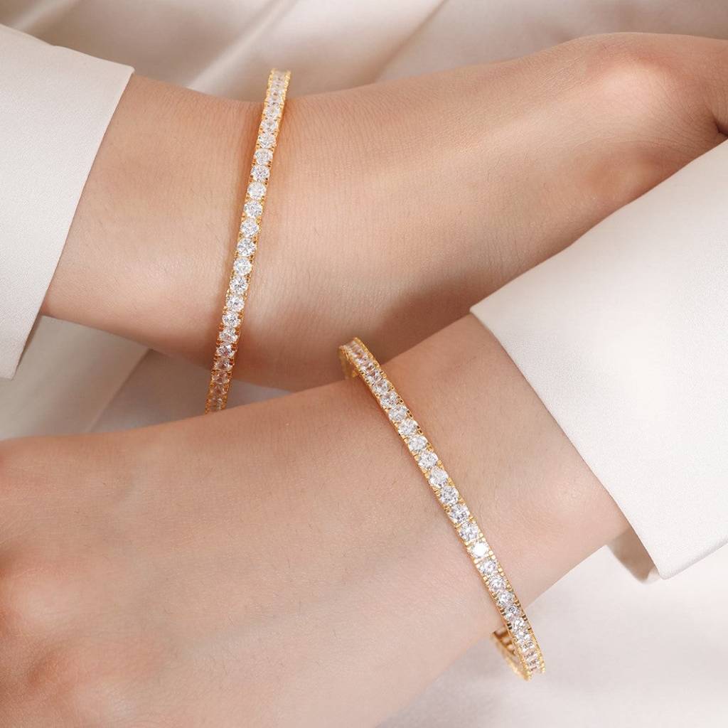 Gleaming Beauty Gold-Plated Bangle With White Cubic Zirconia : BA-90008-PAIR-2-4