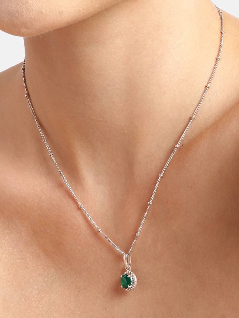 92.5 Silver Green Zircon Loop Necklace : U100SG005MY049