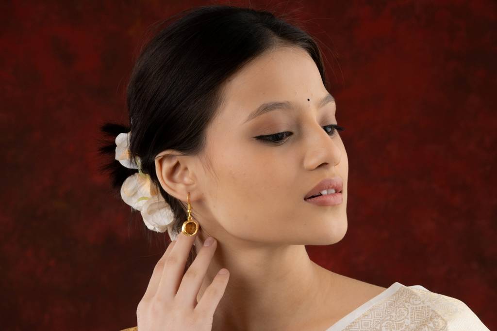 Uncut Round Citrine Earrings : NAGE29