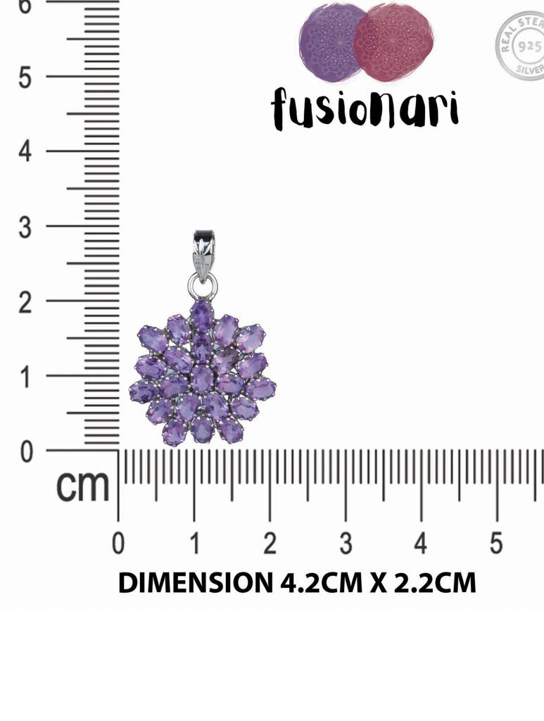 925 Sterling Silver Amethyst Pendant With 18 Inch Chain Handmade Gemstone Necklace For Women Elegant Jewelry : FU-1003