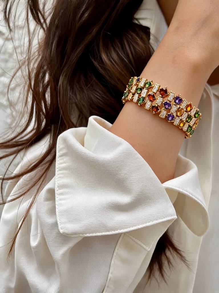Jewel Tone Multi-Row Link Bracelet, 18K Rose Gold-Plated : S925B969MDSB