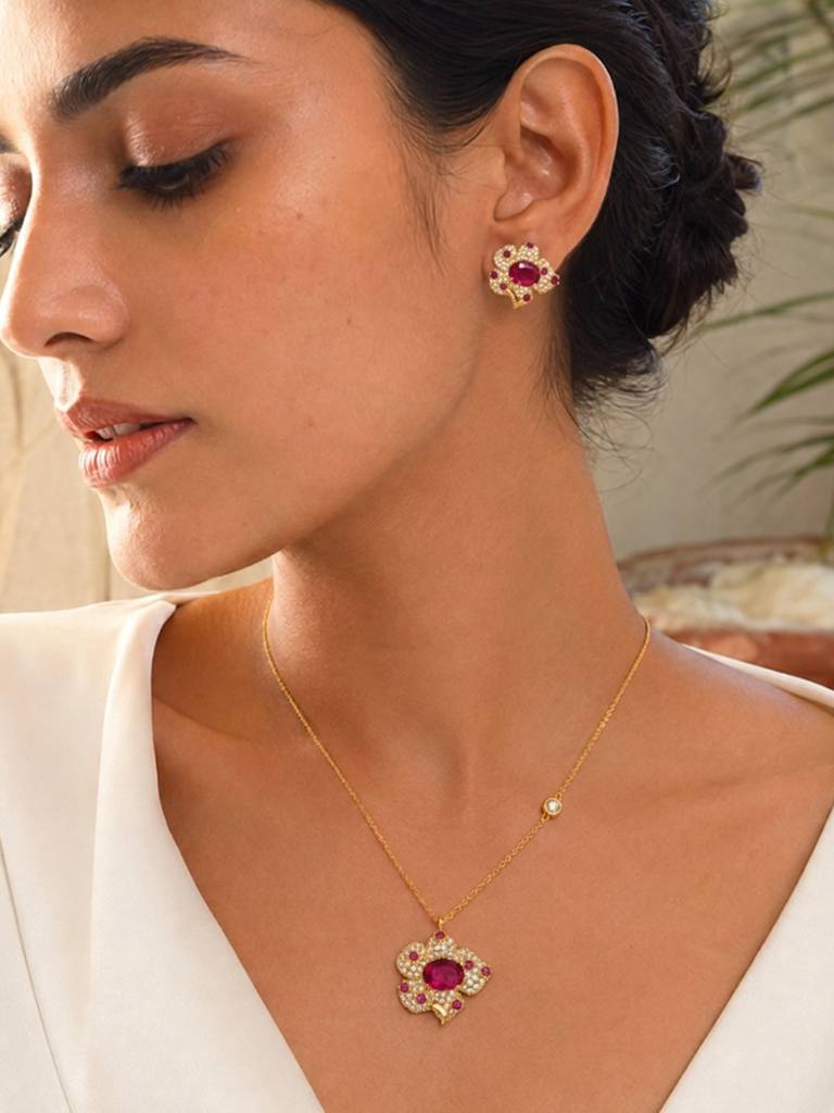 Boccio Pave Flower Necklace & Earring Set, 18K Gold-Plated : SET1020RSSS