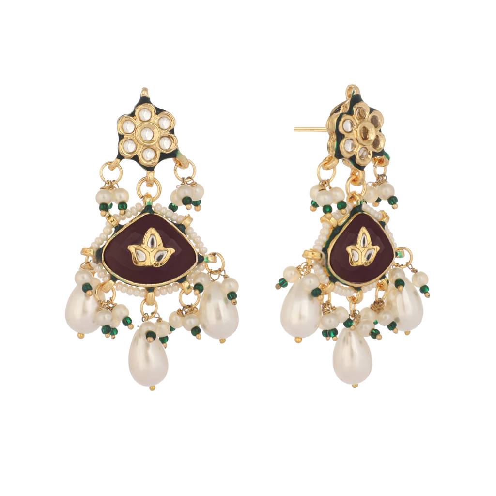 22K Gold Plated Ruby Grace Maang Tikka & Earrings Set : YI24A0450E