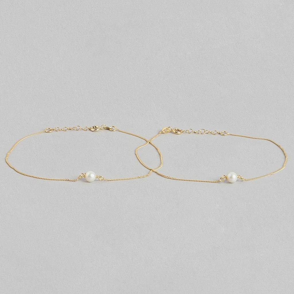 Gold-Plated & Pearl 925 Sterling Silver Chained Anklet : ANK-60247-PAIR
