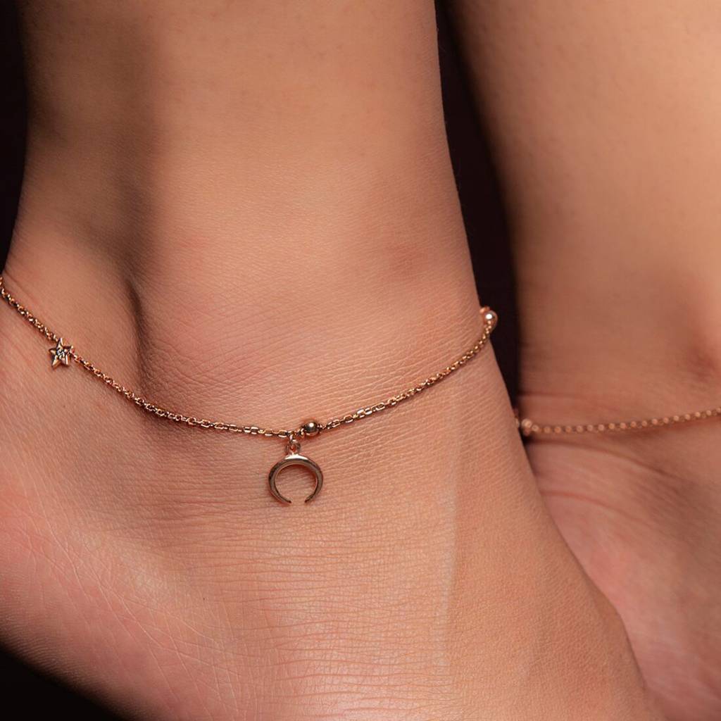 The Moon 925 Sterling Silver Anklet In Rose Gold : ANK-60058-PAIR