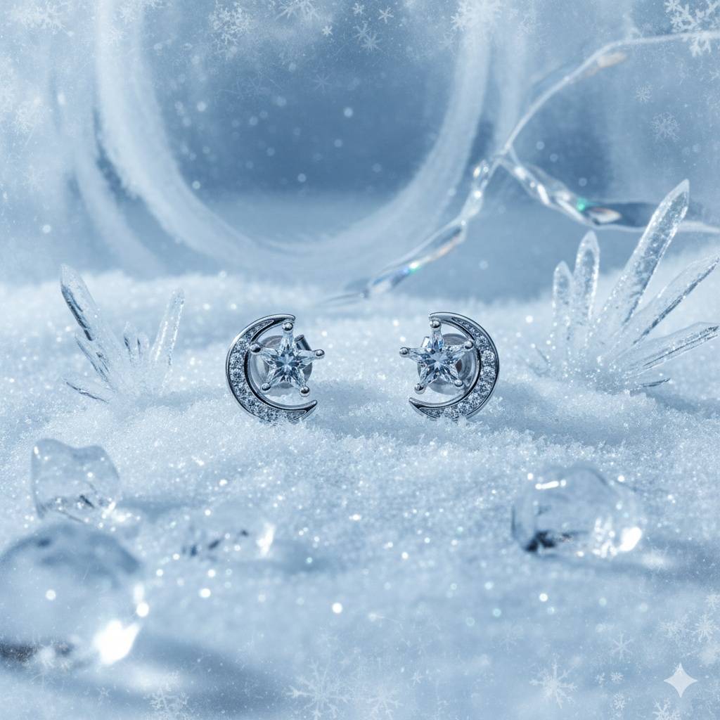 925 Pure Silver Crescent Moon Stud Earrings : TWP1358