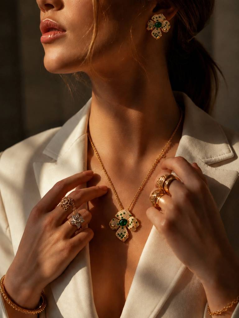 Boccio Pave Flower Necklace & Earring Set, 18K Gold-Plated : SET953ESSF