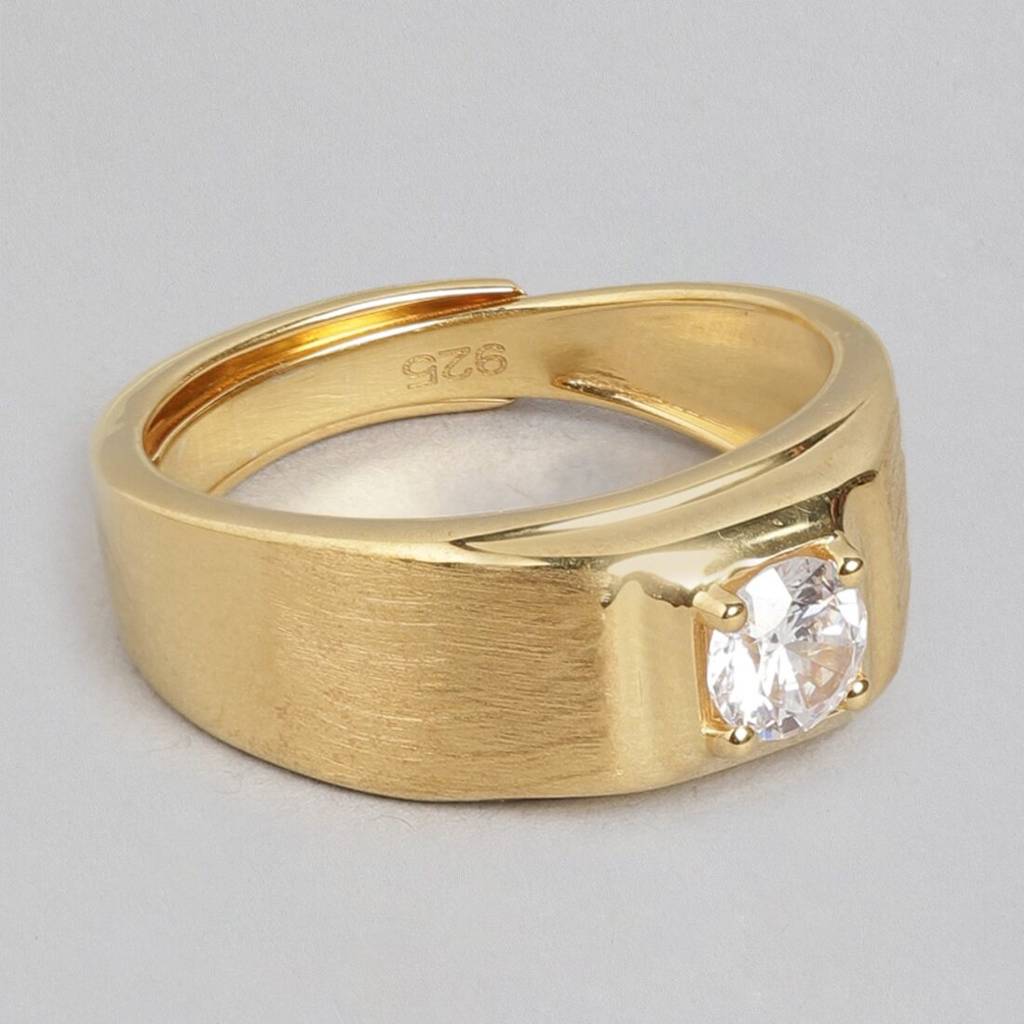 Radiant Gold Glow 925 Sterling Silver Ring With Cubic Zirconia For Him (Adjustable) : RNG-40160