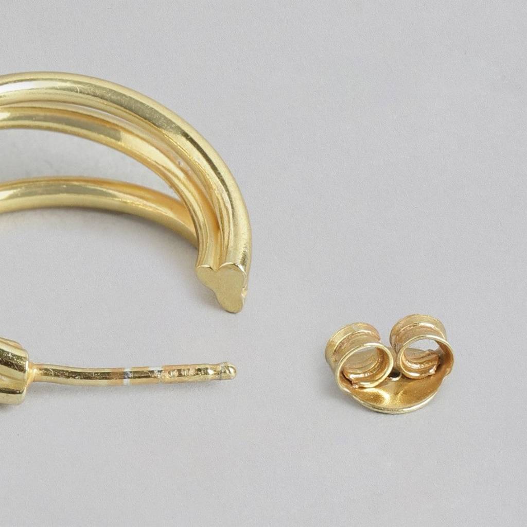 Triple Layered Gold Plated 925 Sterling Silver Hoops : EAR-20357