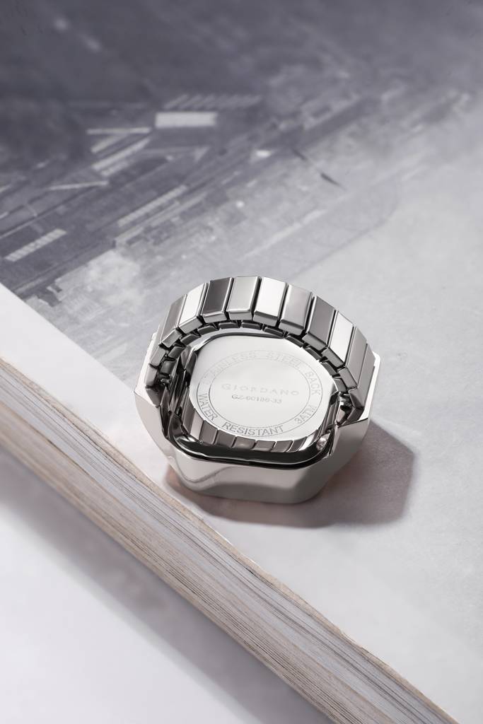 Analog Ring Watch For Women With Rectangular Dial, Roman Numeral Markers, Blue Hands, Quartz Movement And Stainl : GZ-60186-33