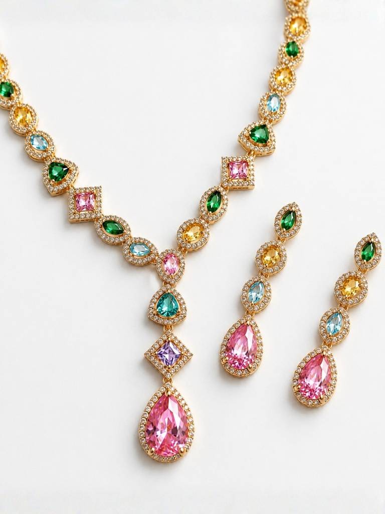 Serenata Multicolor Gemstone Y-Drop Necklace & Earring Set, 18K Gold-Plated : SET952MCSD