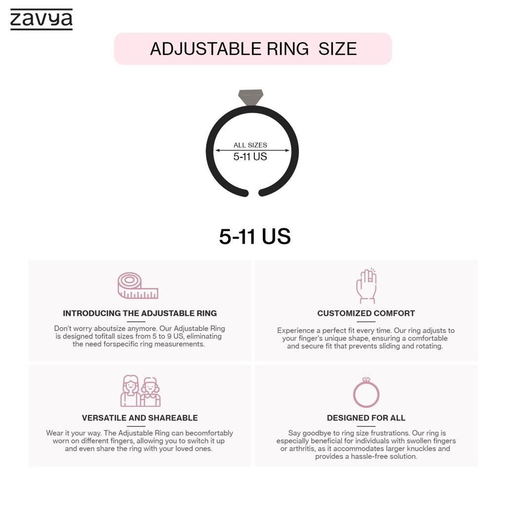 Classy Cut 925 Sterling Silver Rhodium Plated Female Ring (Adjustable) : RNG-40064