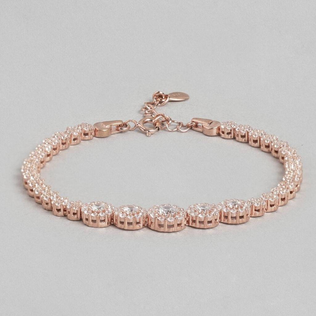 Blooming Grace Rose Gold Plated Bracelet With White Cubic Zirconia : BR-80177