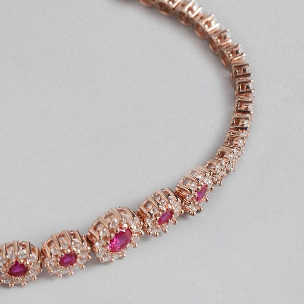 Rose Petal Adorn 925 Sterling Silver Adjustable Floral Bracelet : BR-80215-RG