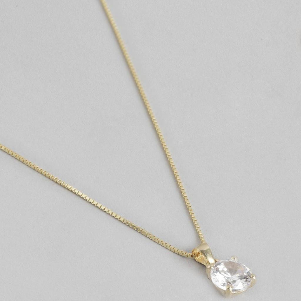 Solitaire Box Chain Gold Plated 925 Sterling Silver Pendant With Chain : PEN-30034