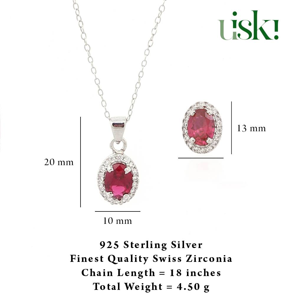 Iski Uski 925 Sterling Silver Arohi Ruby Pendant Set