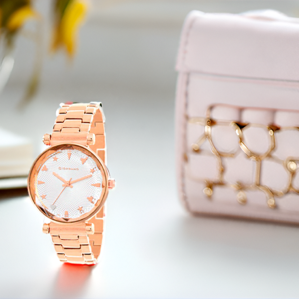 Analog Wrist Watch For Women Stylish Metal Strap With Water Resistant 3 Hand Mechanism For Girls & Ladies To Comp : GD-4211-22