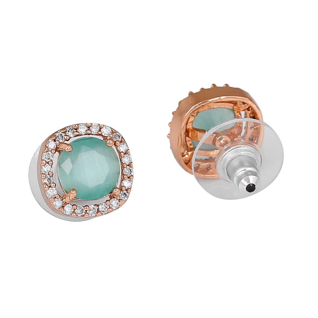 Estele Rose Gold Plated Cz Sparkling Mangalsutra Necklace Set With Mint Green Stone For Women