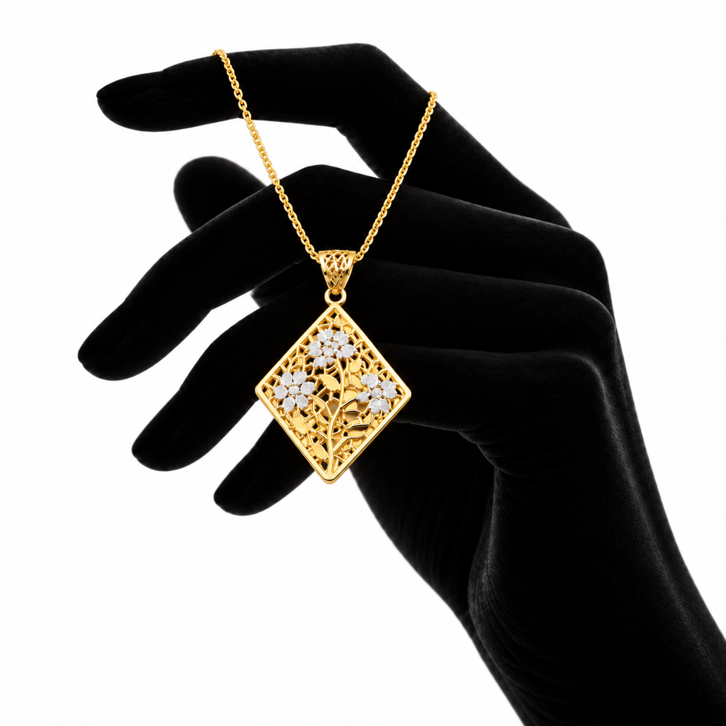 Golden Floral Diamond Necklace : TLC01